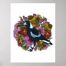 Poster Magpie Wildflower Primavera Garden