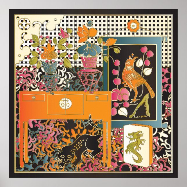 Pôster Mah Jongg Orange Mesa (Frente)