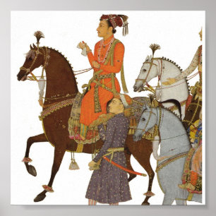 Pôster Maharaja a cavalo, ilustração de Mughal do india