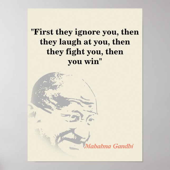 Poster Mahatma Gandhi Cita Sobre Ganhar (Frente)