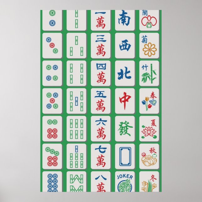 Poster Mahjong Azulejos em verde (Frente)