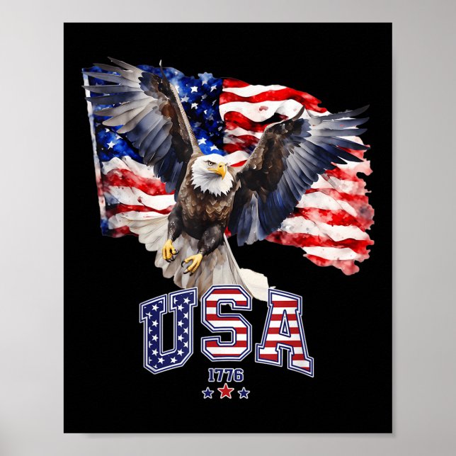 Poster Maiestosa Águia Balda Americana Com Bandeira Ameri (Frente)