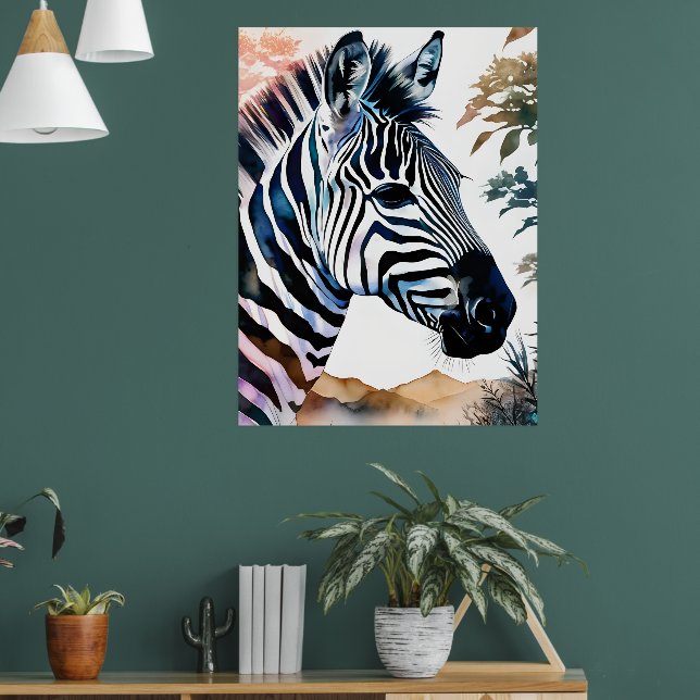 Poster Maiestosa Zebra em Aquarela (Sala de Estar 1)