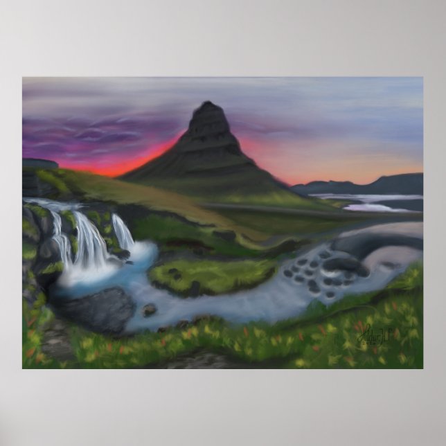 Poster Maiestoso Kirkjufall: Panorama da Paisagem Islande (Frente)
