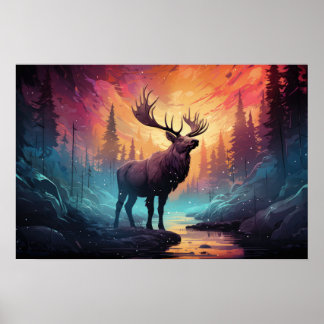 Poster Maiestoso Mose (Elk) Por Fundo De Creek Wildfire