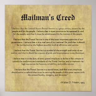 Poster Mailman's Creed Letter Carrier Gift
