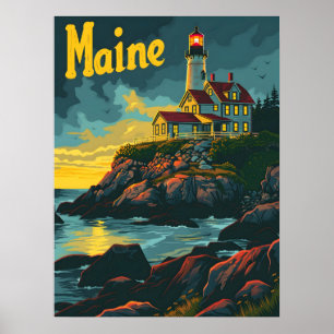Poster Maine Coastal Beacon: Majestade dos Faróis