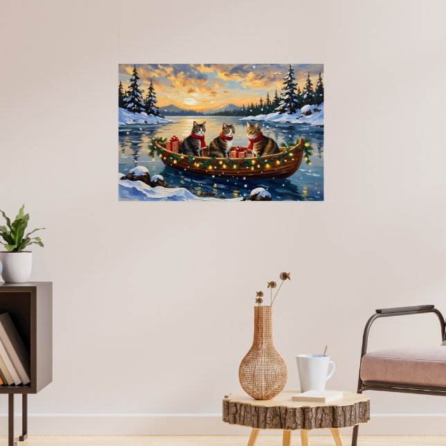 Poster Maine Coon Cat Christmas Boat Holiday (Sala de Estar 3)
