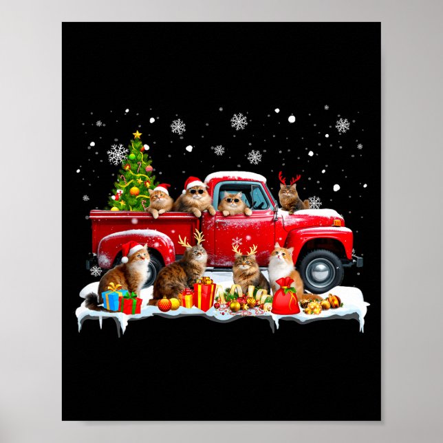 Poster Maine Coon Cat Red Truck Christmas Tree Santa Ugly (Frente)