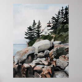 Poster Maine Lighthouse Watercolor Archival Print