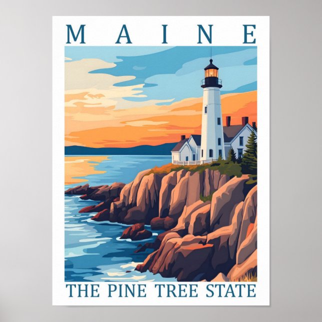 Poster Maine, Pine Tree State USA Viagem Place (Frente)