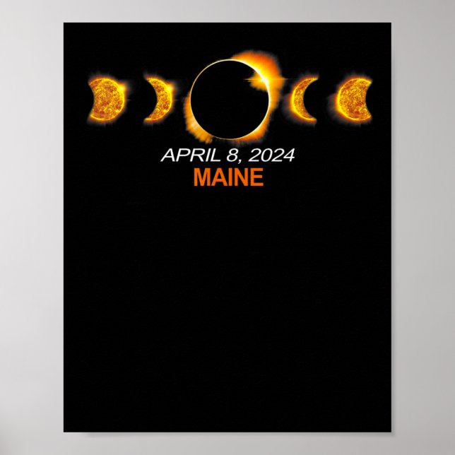 Poster Maine Total Solar Eclipse 8 de abril de 2024 (Frente)