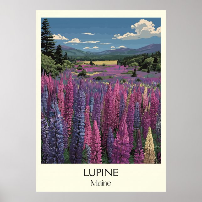 Poster Maine Wild Lupine Flowers Landscape Viagem Art (Frente)