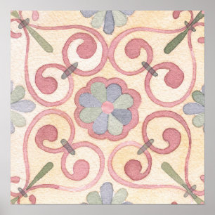 Poster Maiolica Amarela Italiana Espanhola Rosa