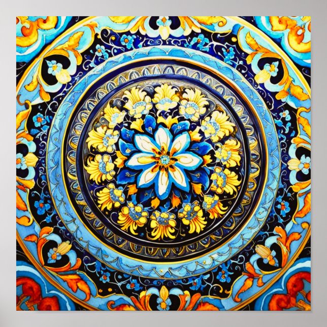 Poster Maiolica Floral espanhola italiana medieval (Frente)