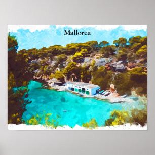 Poster Maiorca Espanha Aquarela Vista Panorâmica Paisagem