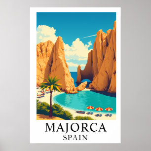 Poster Maiorca Espanha Arte de Viagem Mediterrâneo Vintag