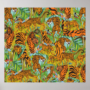 Poster Majestade da Selva: Tigres em meio à Greenerescênc