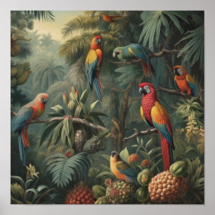Poster Majestade do Dossel Dourado Arara Vermelha e Abaca