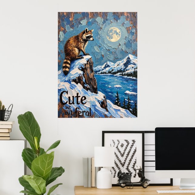 Poster Majestade iluminada: Raccoon sobre Snowy Lake (Escritório em casa)