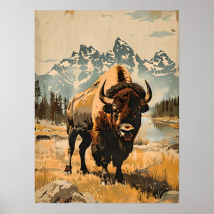 Poster Majestade: Ilustração Vintage Bison