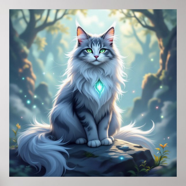 Poster **Majestic Fantasy Cat with Mystical Aura – High F (Frente)