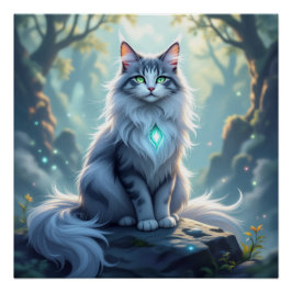 Pôster **Majestic Fantasy Cat with Mystical Aura – High F