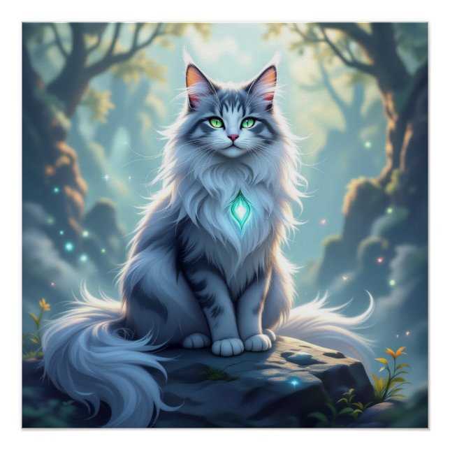 Pôster **Majestic Fantasy Cat with Mystical Aura – High F (Frente)