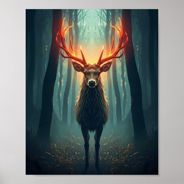 Poster Majestic Glowing Deer Wall Art – Mystical (Frente)