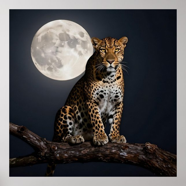 Poster Majestic Leopard and Full Moon   (Frente)