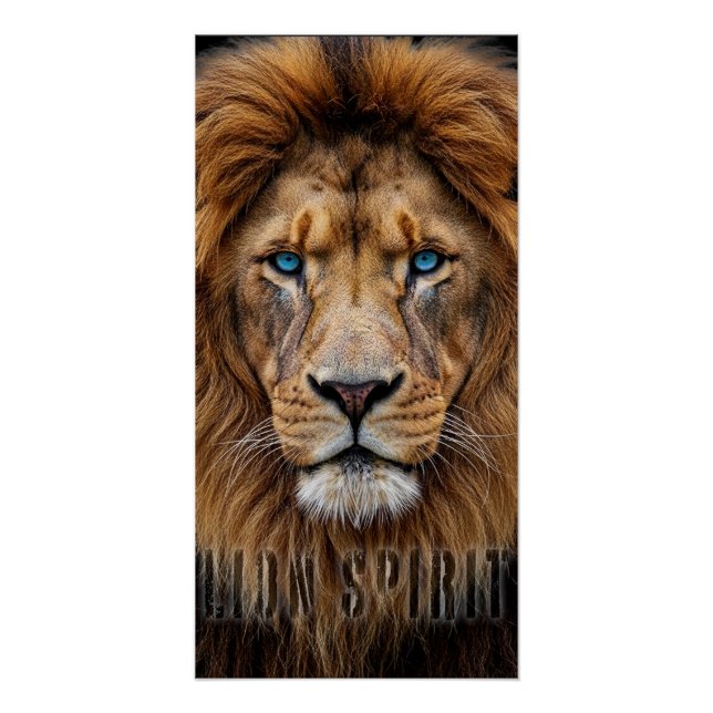 Pôster Majestic Lion Face with Blue Eyes | Wildlife Anima (Frente)