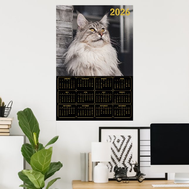 Poster Majestic Maine Coon Cat – 2026 Wall Calendar  (Escritório em casa)