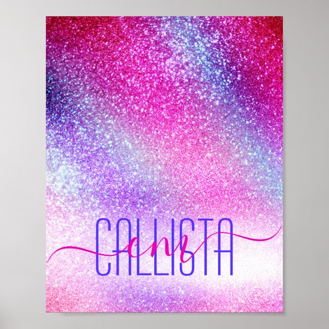 Poster Majestic Pink Purple Nebula Galaxy Glitter (Frente)