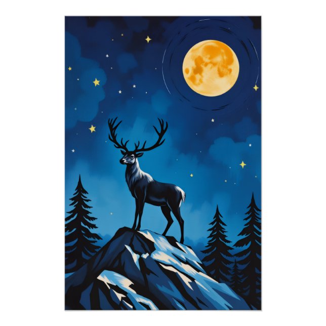 Pôster Majestic Reindeer by Moonlight Poster (Frente)