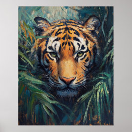 Poster Majestic Tiger in Jungle Foliage