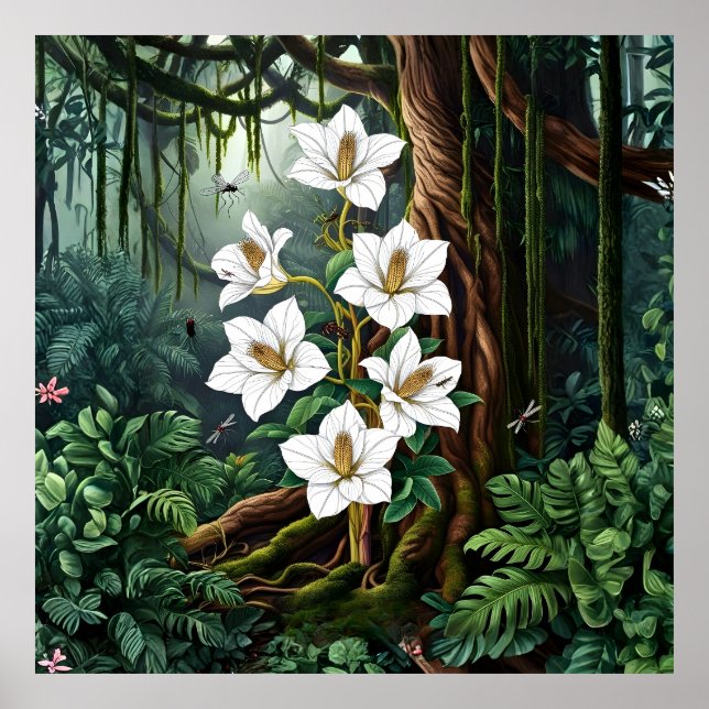 Poster Majestic White Lily in Enchanted Jungle Art (Frente)