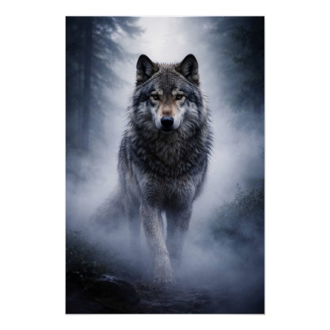 Pôster Majestic Wolf – Silent Presence in the Fog Poster (Frente)