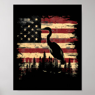 Poster Majestosa Garça 4 De Julho Bandeira Americana Natu