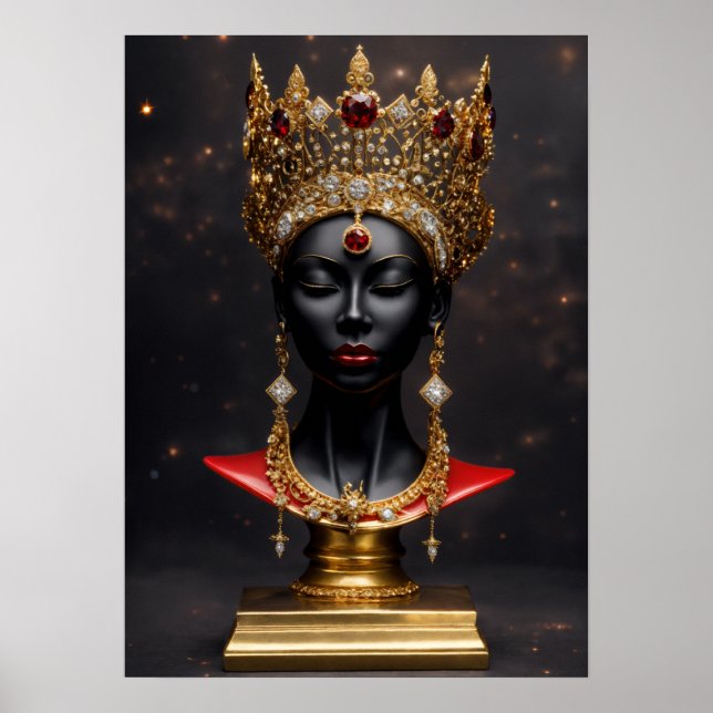 Poster Majestosa Grace: Mulher Negra na Coroa Dourada (Frente)