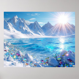 Poster Majestosa Paisagem Invernal de Ondas do Oceano
