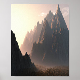 Poster Majestosa Paisagem Montanhosa Nascer do Sol Hora D