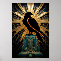 Majestosa Silhueta de Falcão Art Déco em Ouro e Tu