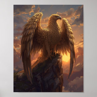 Poster Majestoso Águia Dourada Fantasia – Fênix Mítica