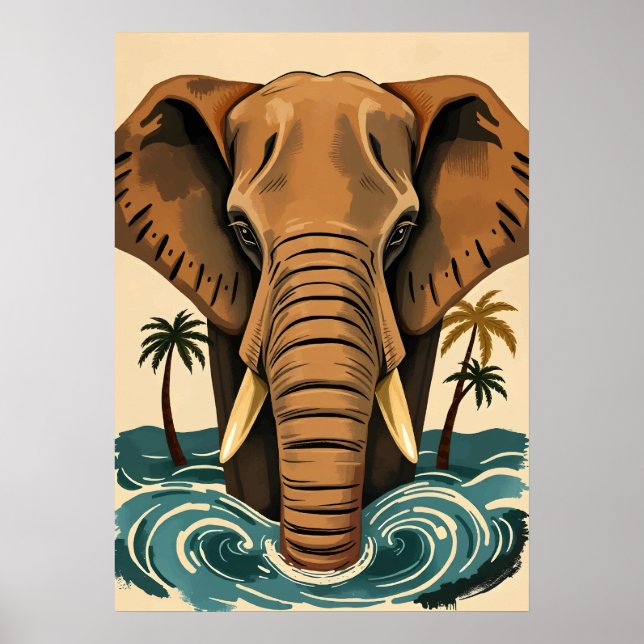 Poster Majestoso Elefante da Ilha – Gigante Tropical com  (Frente)