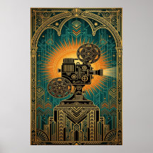 Majestoso Projetor de Filme Vintage Art Deco Doura