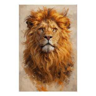 Pôster Majestoso Retrato de Leão – Poster Poder Dourado