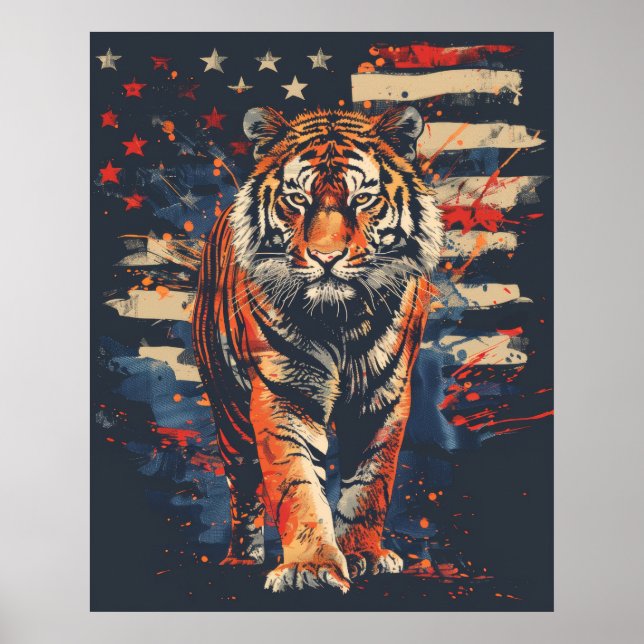 Poster Majestoso Tigre Sentindo Orgulhoso pela bandeira a (Frente)