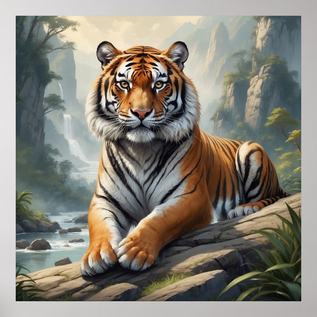 Poster Major Tiger Sentado na Vida Selvagem do Rio (Frente)
