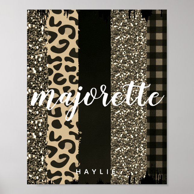 Poster Majorette Faux Cheetah e Glitter personalizados (Frente)