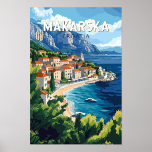 Poster Makarska Croácia Illustração Viagem Art Vintage